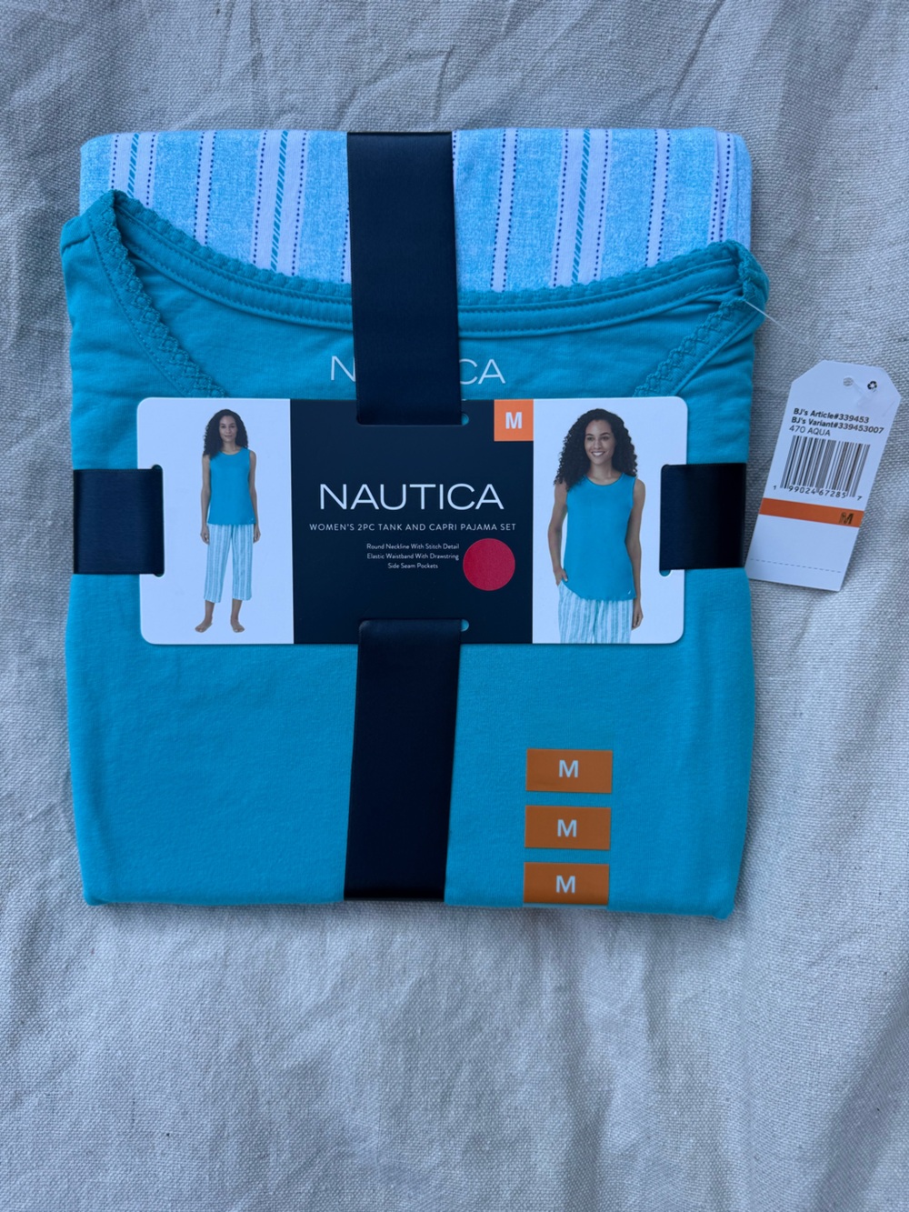 NWT Nautica Women's 2pc pajama set aqua Tank Top capri Medium